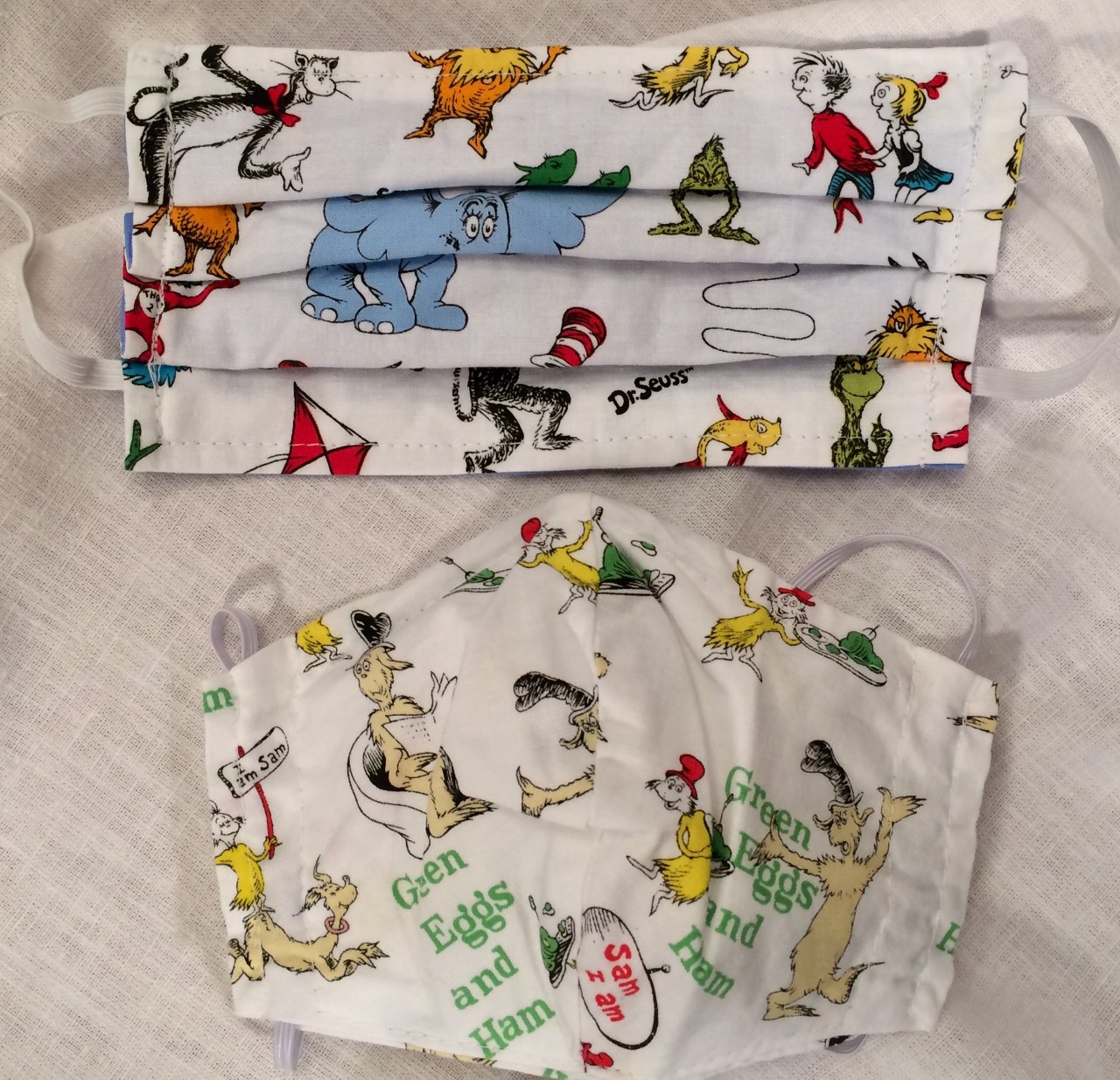 TWO NEW Dr. Seuss 100% cotton adjustable face masks–REDUCED to $4 each