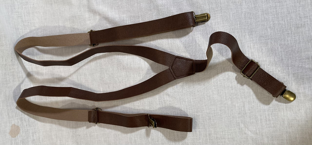 Men’s adjustable brown leather suspenders–worn for only a few hours at a wedding