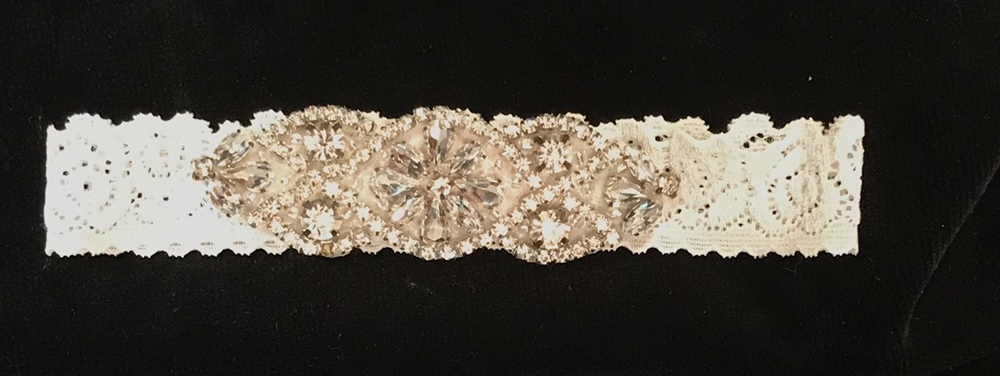 NEW stretchy white lace and rhinestone embellished bridal garters. NEVER worn and NEVER tossed at the reception